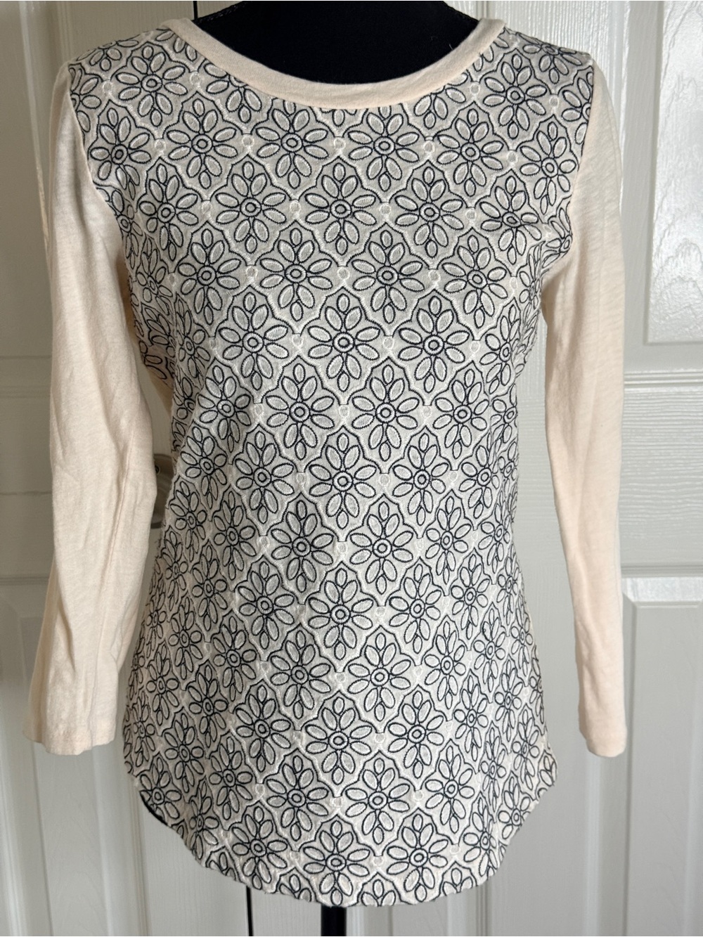 J. Crew Embroidered Floral Lace Front Baseball Tee Size S EUC
